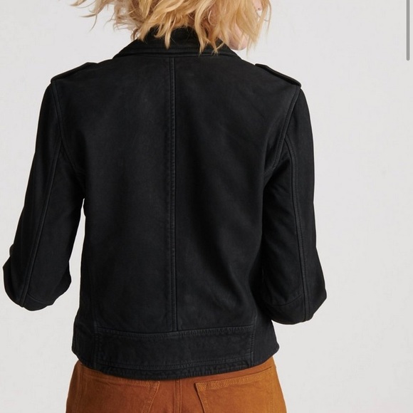 Lucky Brand Black Nubuck Leather Moto Jacket - Picture 3 of 15